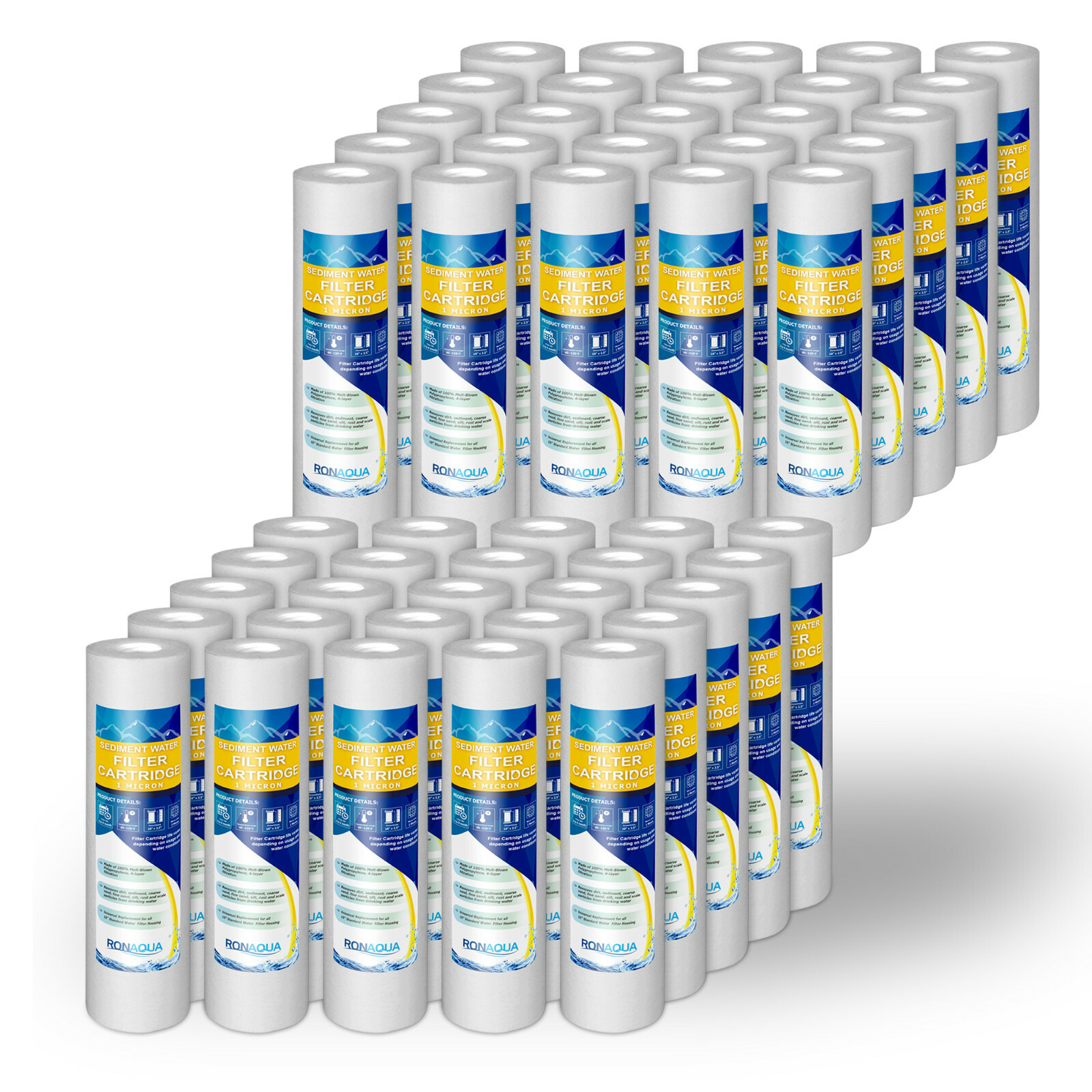 Sediment Water Filter Cartridge 1 Micron 10″x 2.5″, Four Layers of Filtration,