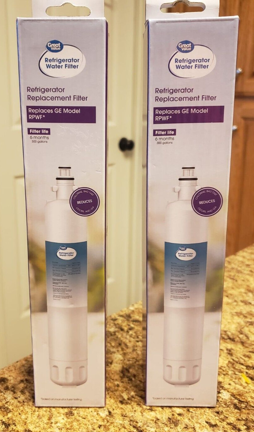 Great Value Refrigerator Water Filter LOT (2) for GE Model RPWF 6months 300 gal