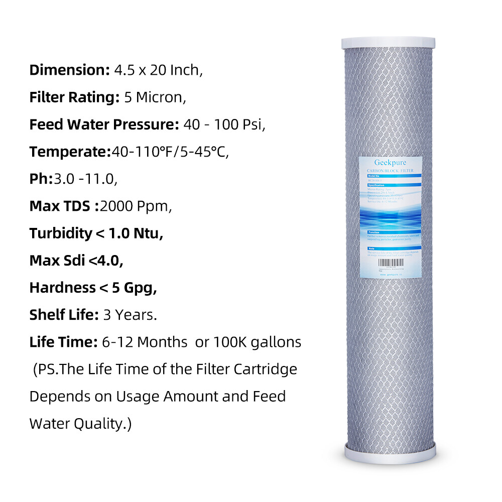 Geekpure Whole House PP Sediment and Carbon Block Replacement Filters 4.5x20inch