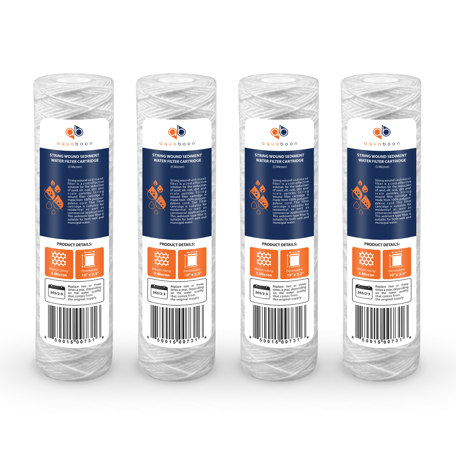 4-Pack of 5 Micron Wound String Sediment Water Filter Cartridges 10″x2,5″ for RO