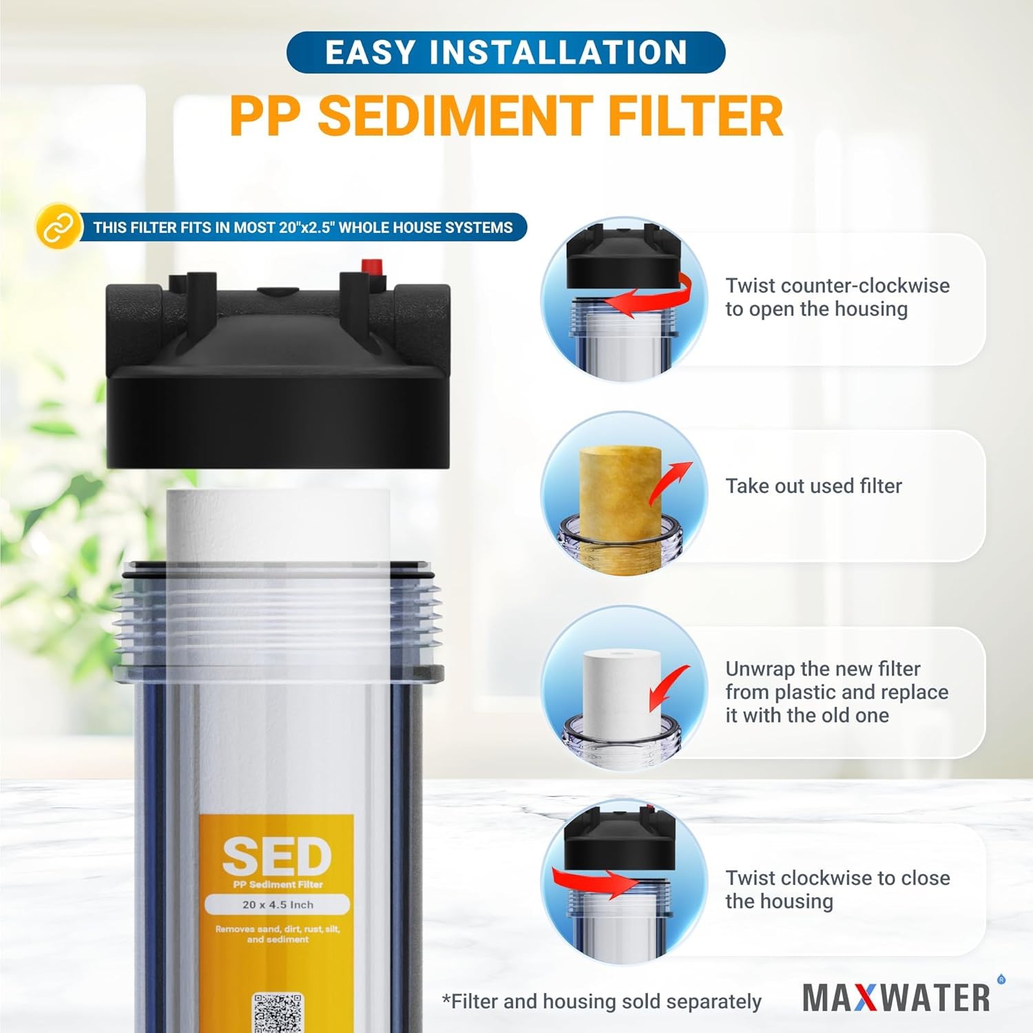 Max Water Slim Blue 5 Micron 20 inch x 2.5 inch Whole House Melt-Blown (12 Pack)