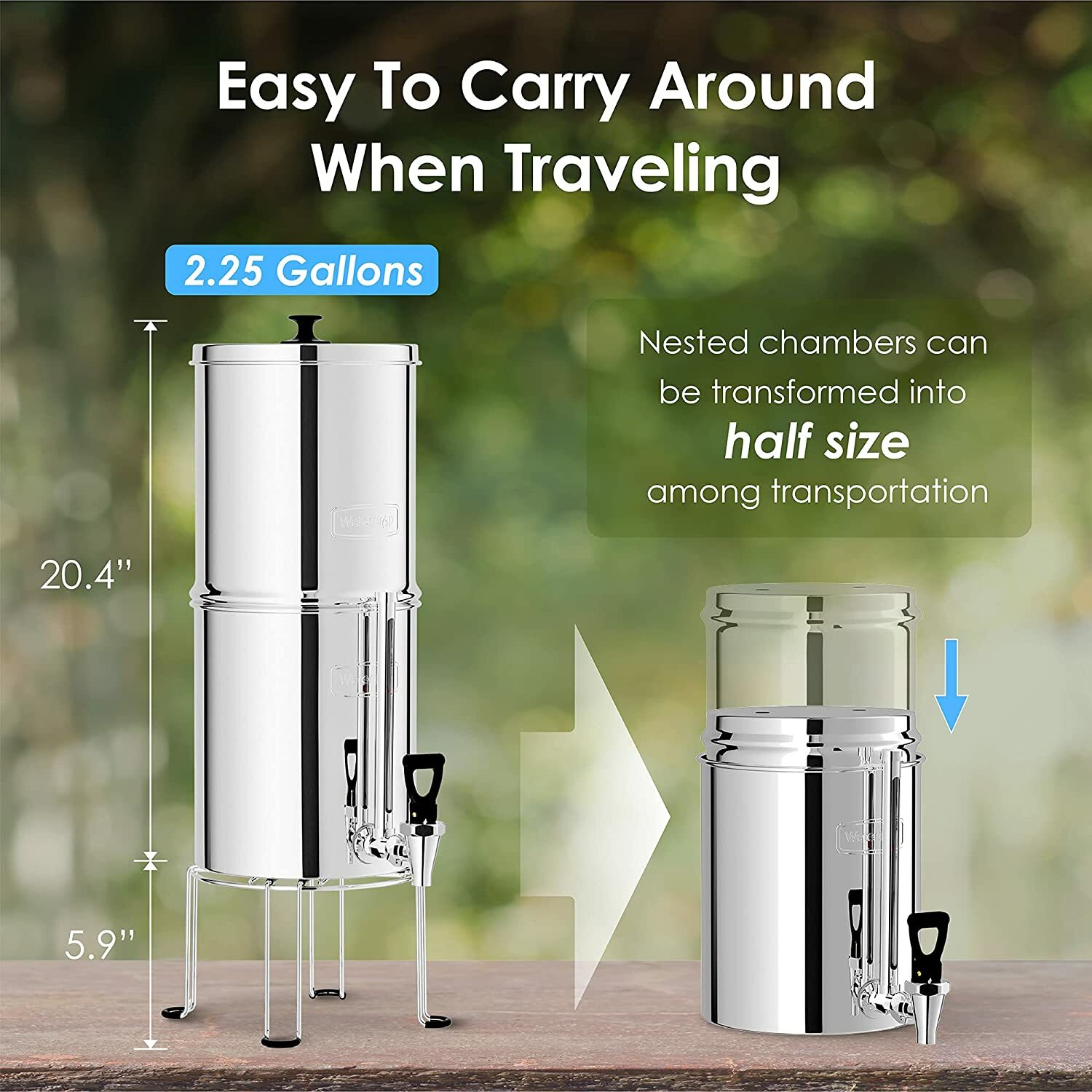 Waterdrop WD-TK-F Gravity-fed Water Filter System, 2.25-gallon Stainless-steel