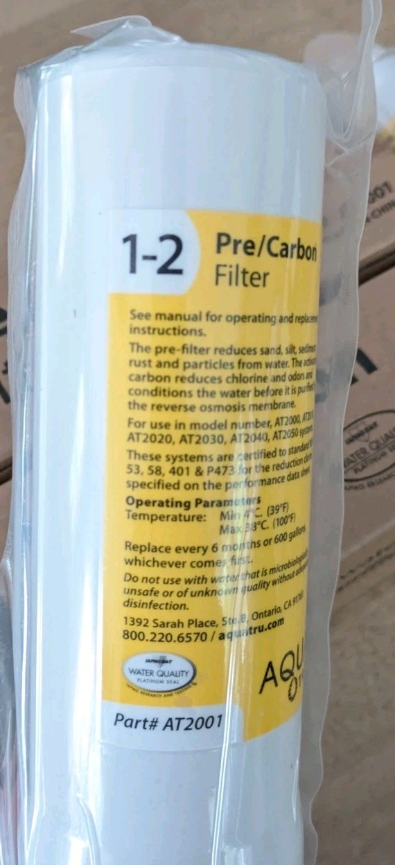 Bundle of 2 AquaTru Pre Carbon Water Filter Stages 1-2 AT2001 SEALED Lot OEM