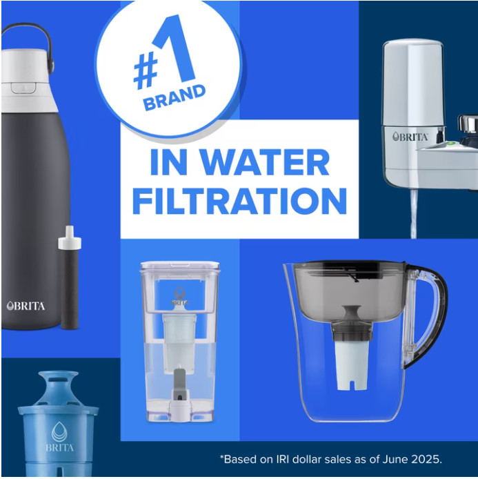 Brita 27 Cup Extra Large Plastic Water Filtration Dispensers, Black, BPA Free