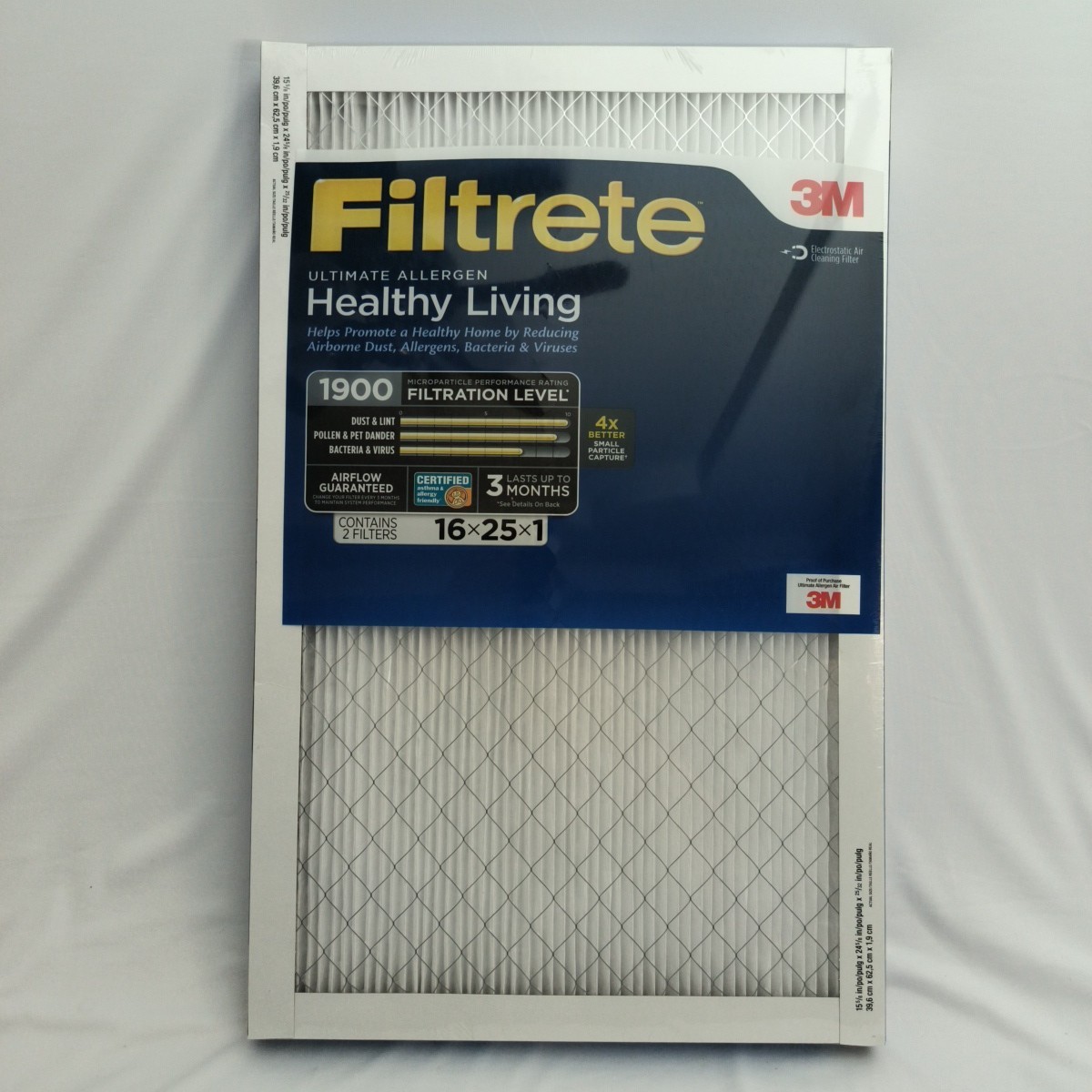Filtrete Ultimate Allergen 16x25x1 Air Filter 1900 MPR 2-Pack
