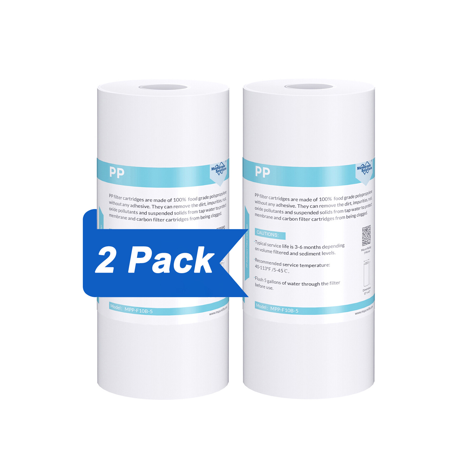 2 Pack 5 Micron 10×4.5″ Sediment Water Filter for Big Blue Whole House Cartridge