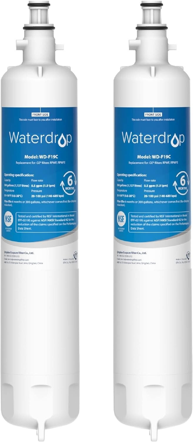 Waterdrop Refrigerator Water Filter, Replacement for GE® RPWFE® (With Chip), 2