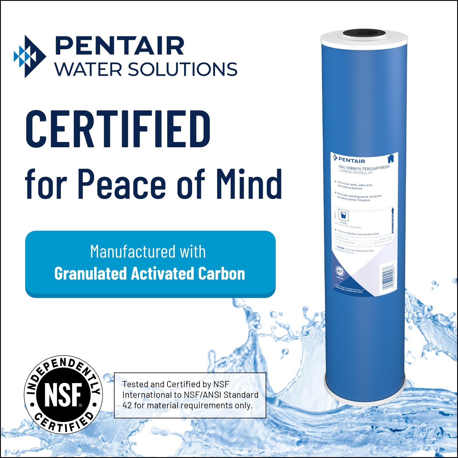 Pentair Pentek GAC-BB Big Blue Carbon Water Filter, 10-Inch, Whole House Heav…