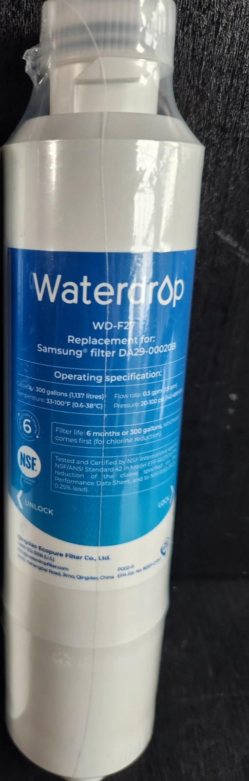 WATERDROP WD-F27 REFRIGERATOR WATER FILTER, FOR SAMSUNG NEW & SEALED