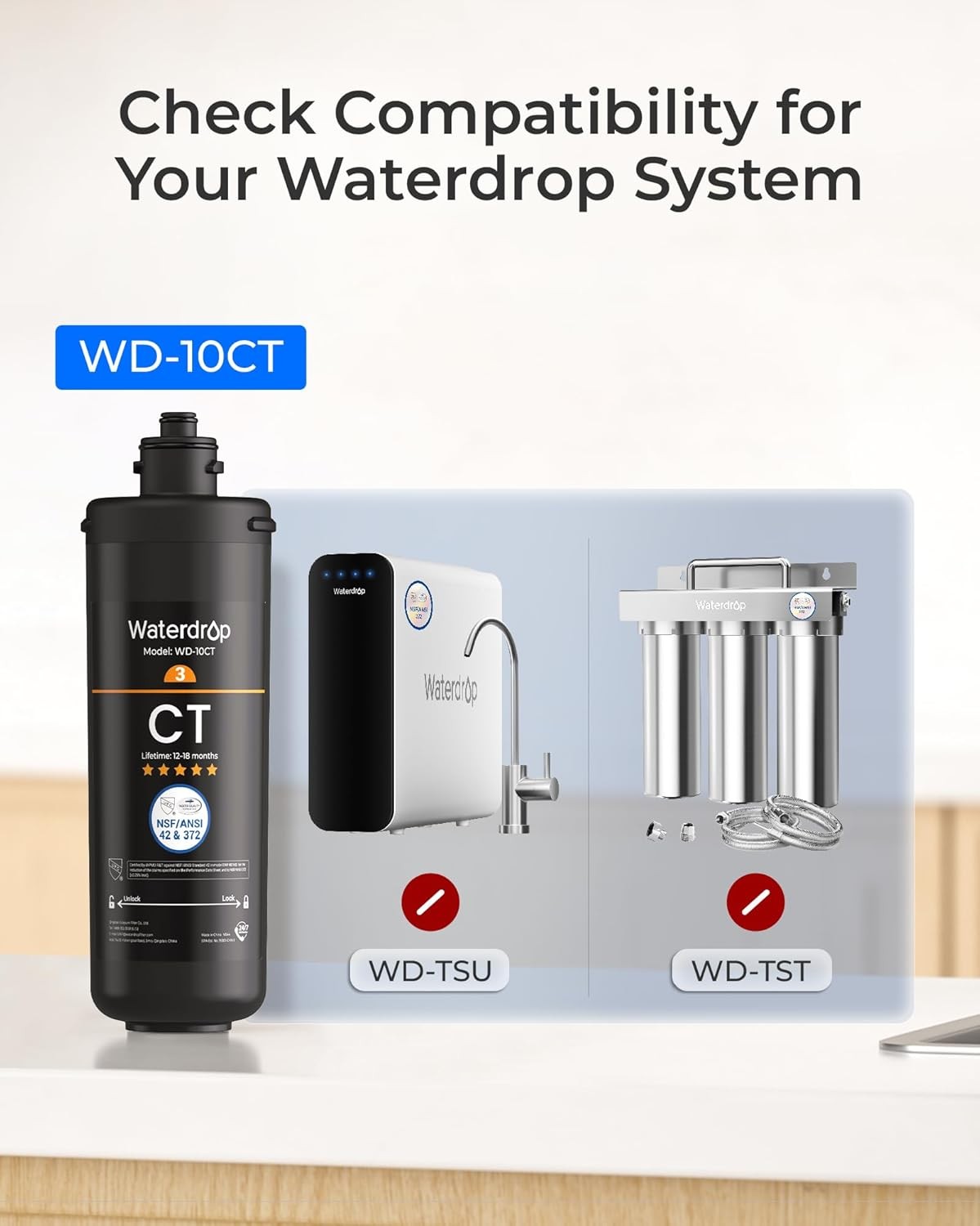 Waterdrop WD-10CT Under Sink Water Filter, Replacement TSA & TSB 3-Stage Under S