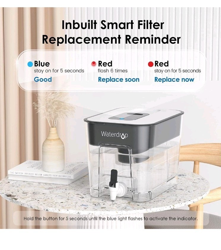 Waterdrop 40-Cup Water Filter Dispenser with 1 Filter, Long-Lasting 200 gallons