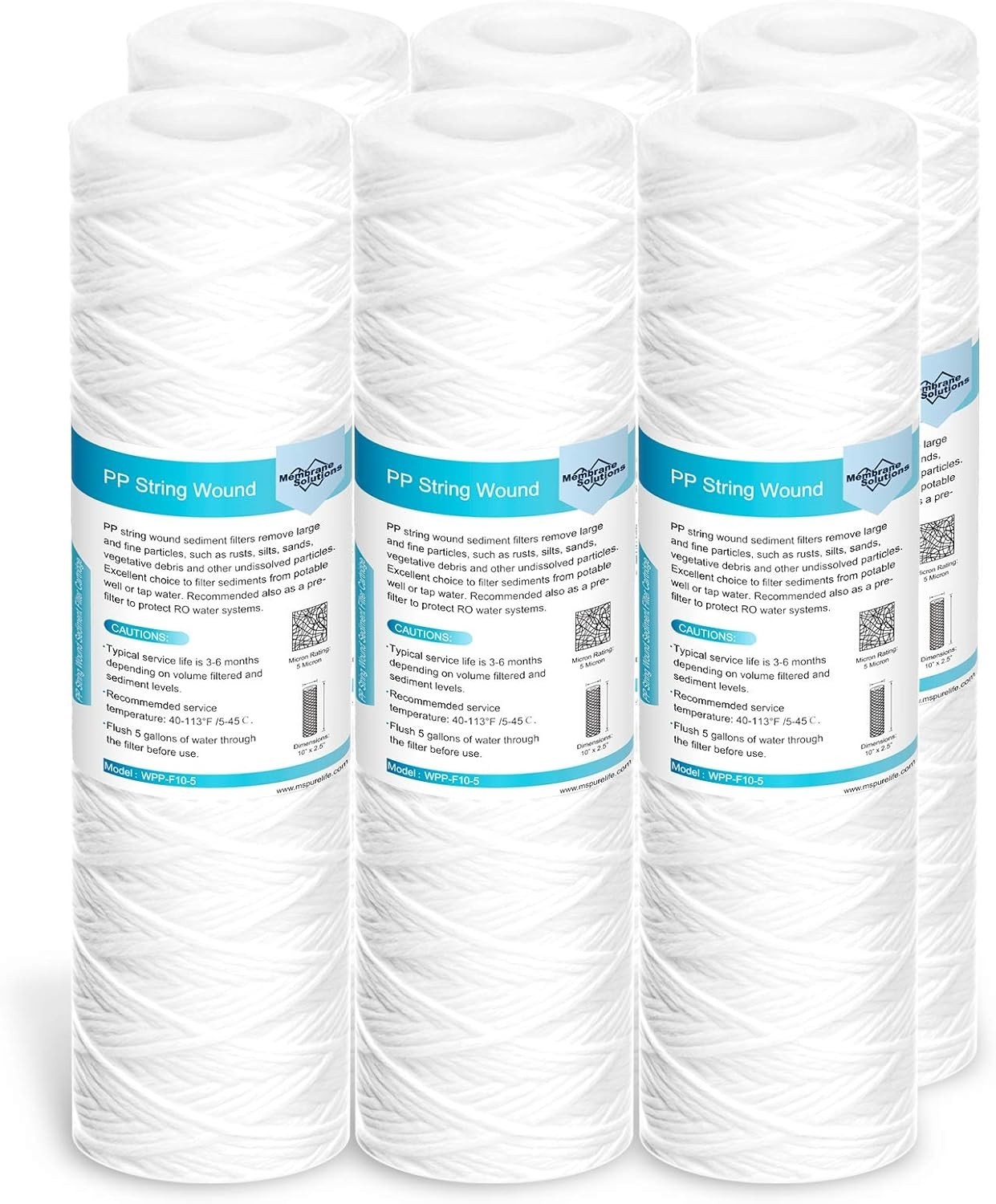 Universal 5-Micron Sediment Filter Cartridges – 6 Pack for Home Water Systems