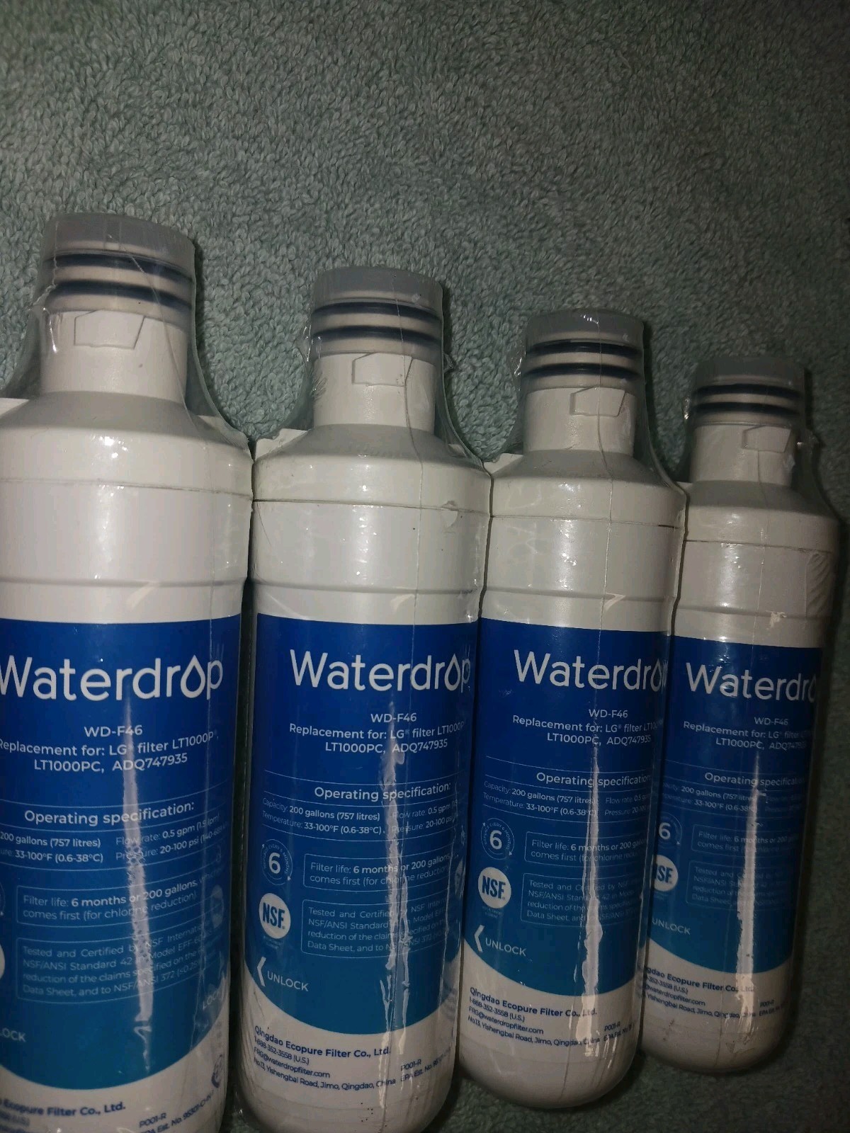 Waterdrop WD-F46 Water Filters. Lot Of 4. New Sealed