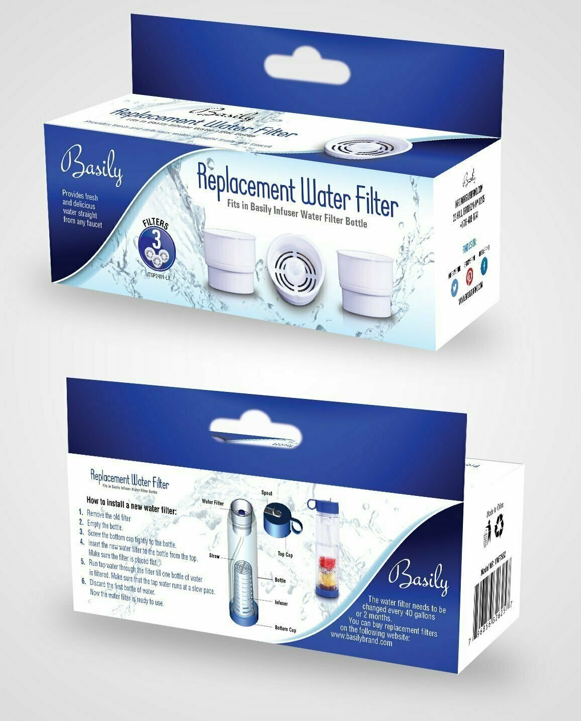 Basily Water Bottle Filter Replacement Filters – 3 Count YNF7552