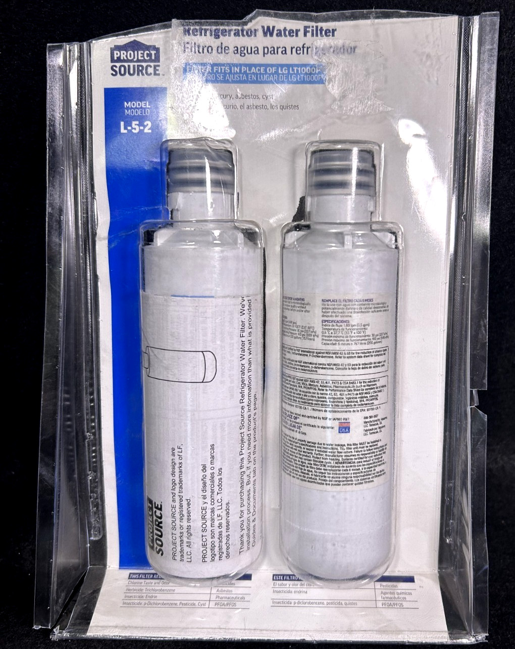 Project Source Refrigerator Water Filter L-5-2 Fits LG LT1000P 2-Pack 3846781