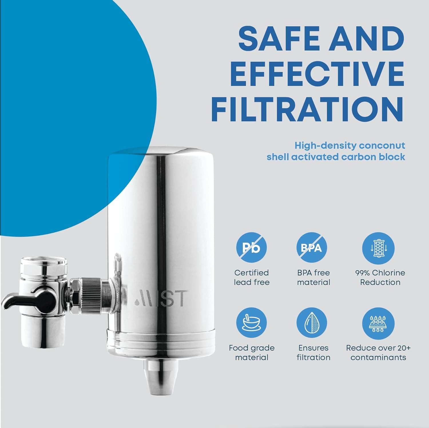 Mist- Water Faucet Filter for Sink, Stainless Steel, 320 Gal Capacity w/Filter