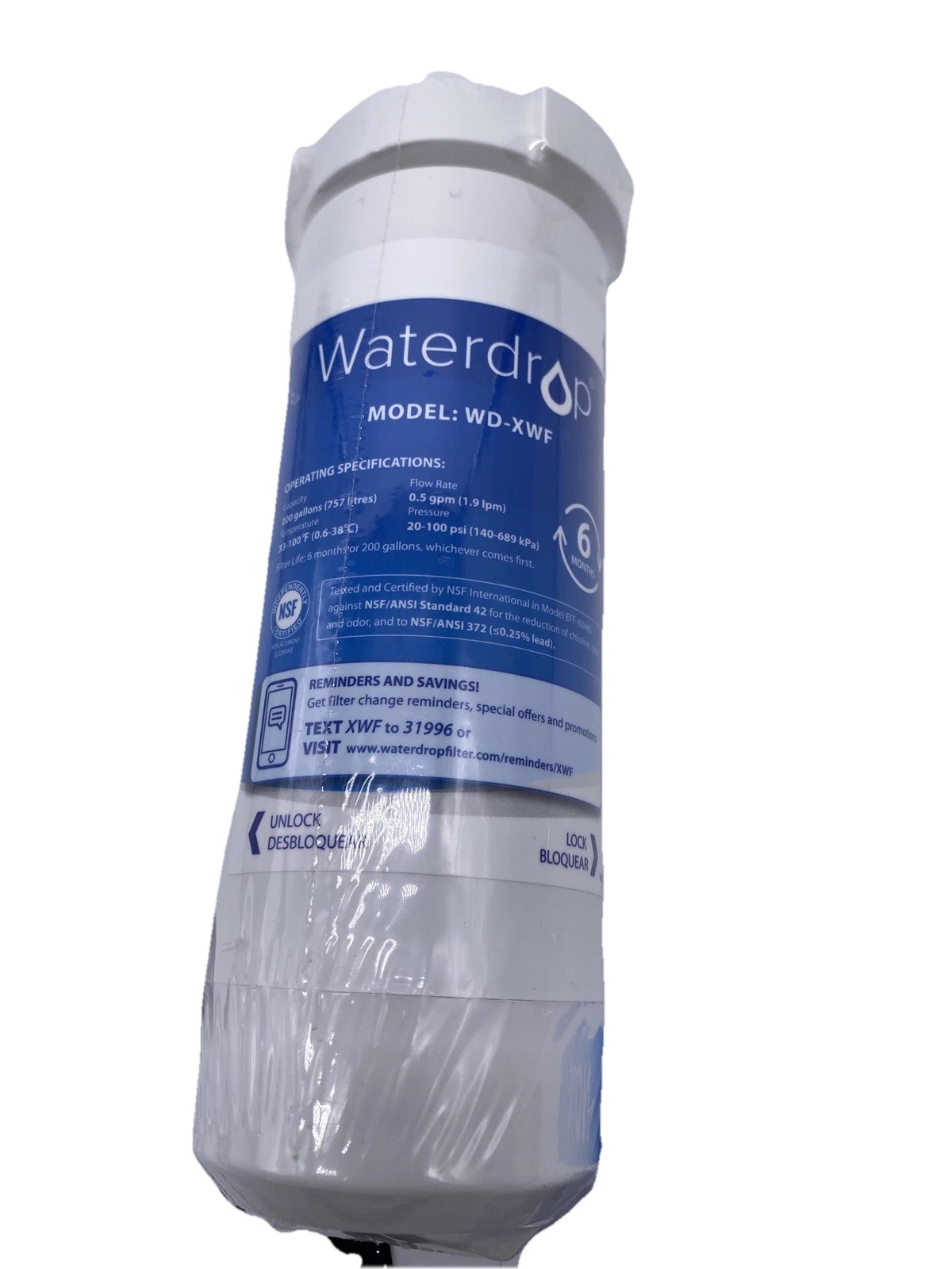 Waterdrop WD-XWF Replacement For GE XWF Refrigerator Water Filter New Sealed