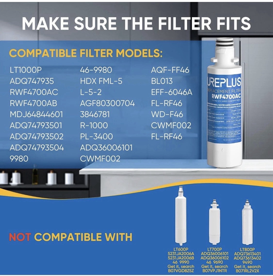 2pk Pureplus RWF4700AC Refrigerator Water Filters & 3pk AF004 Air Filters