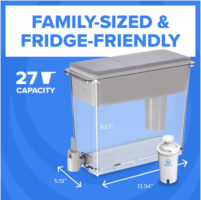 Brita 27 Cup Extra Large Plastic Water Filtration Dispensers, Black, BPA Free