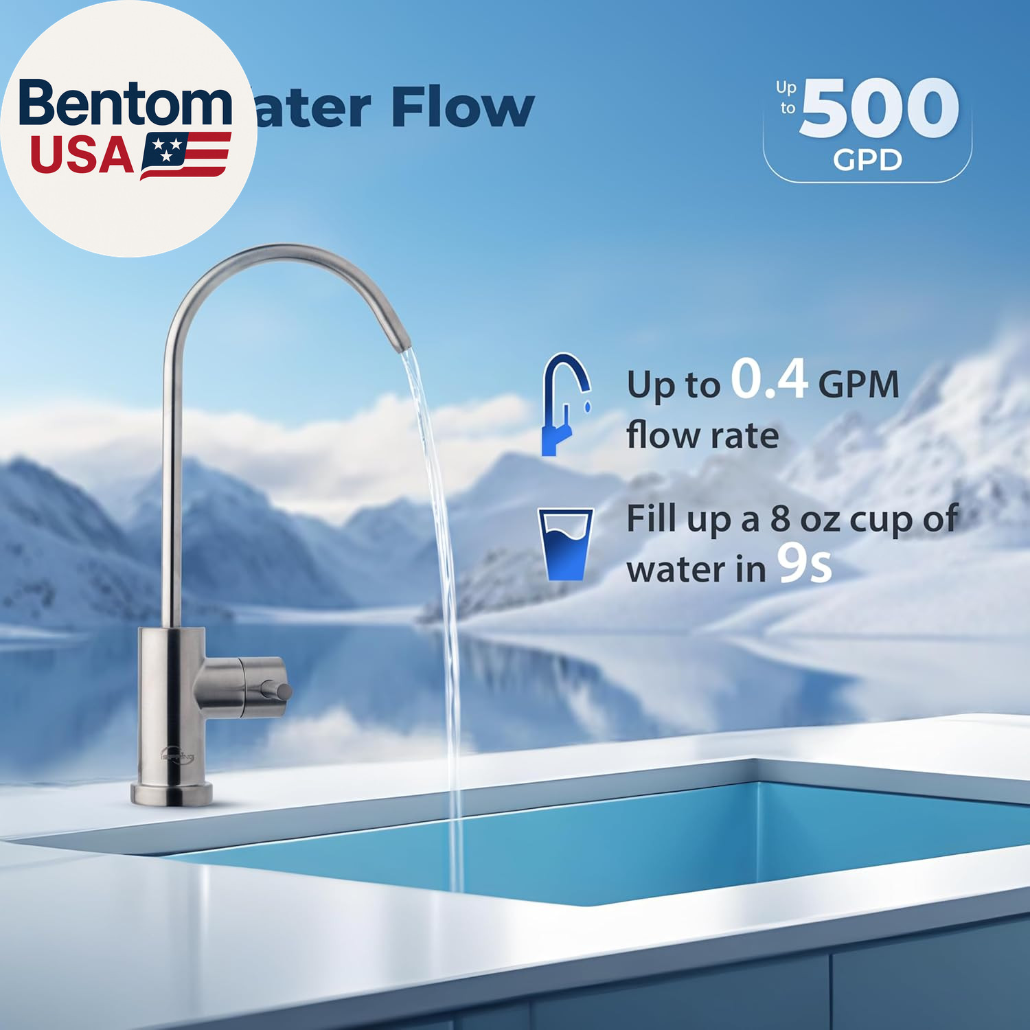 RO500AK-BN Reverse Osmosis Water Filter, NSF 58 Certified, 500 GPD Tankless unde