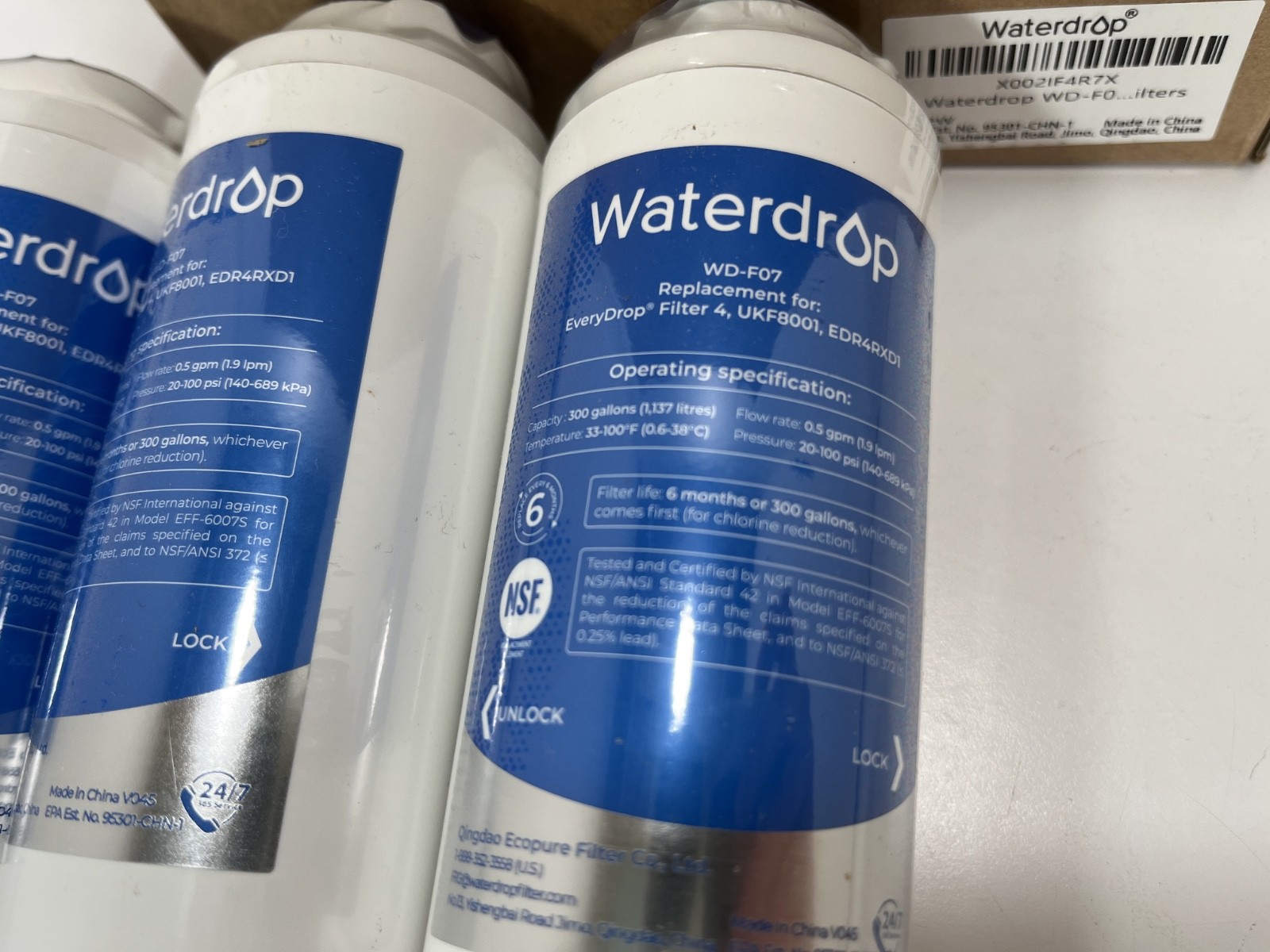 3x WATERDROP WD-F07 Replacement Water Filter 300 gallons/unit – NEW & Sealed