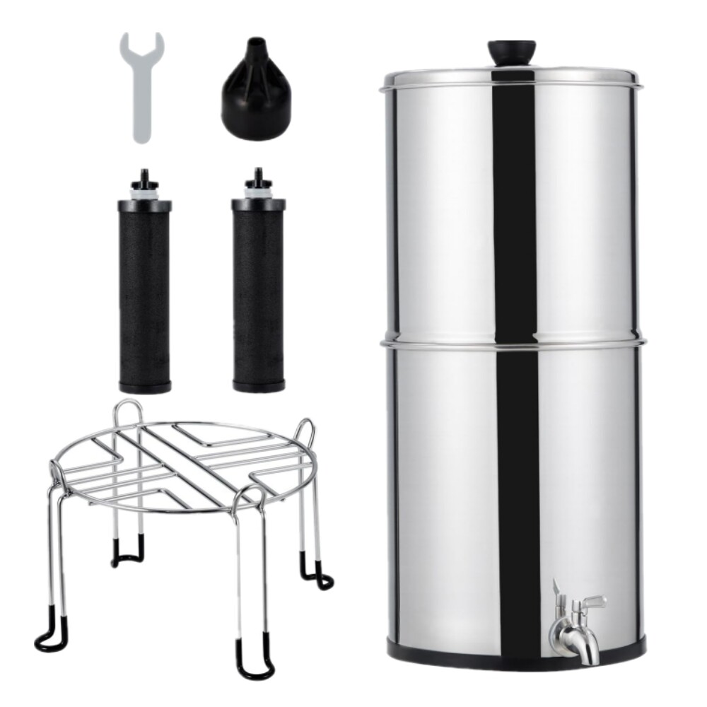 2.25G Gravity-fed Water Filter System Stainless Steel Countertop w/ Carbon Filte