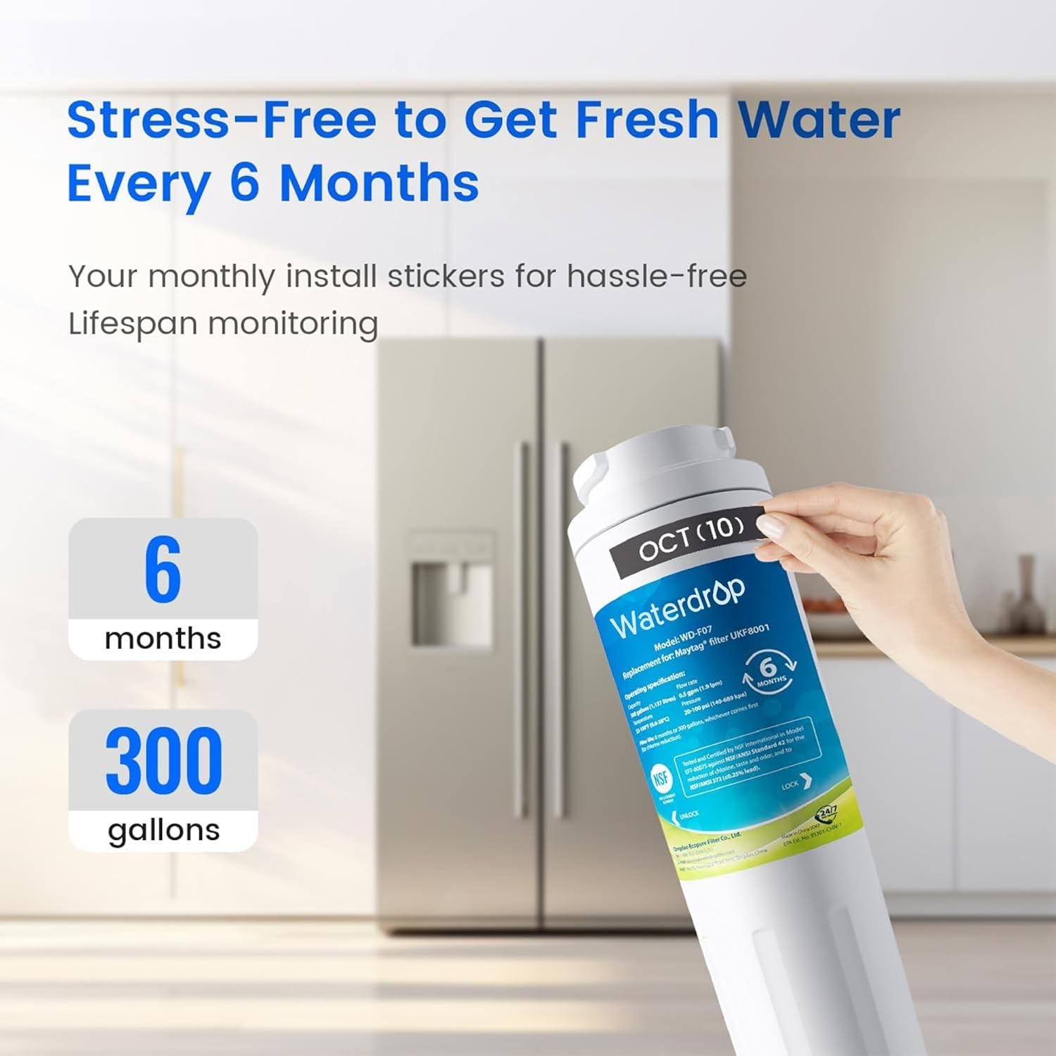 Waterdrop UKF8001 Refrigerator Water Filter, Replacement for Maytag UKF8001 (6)