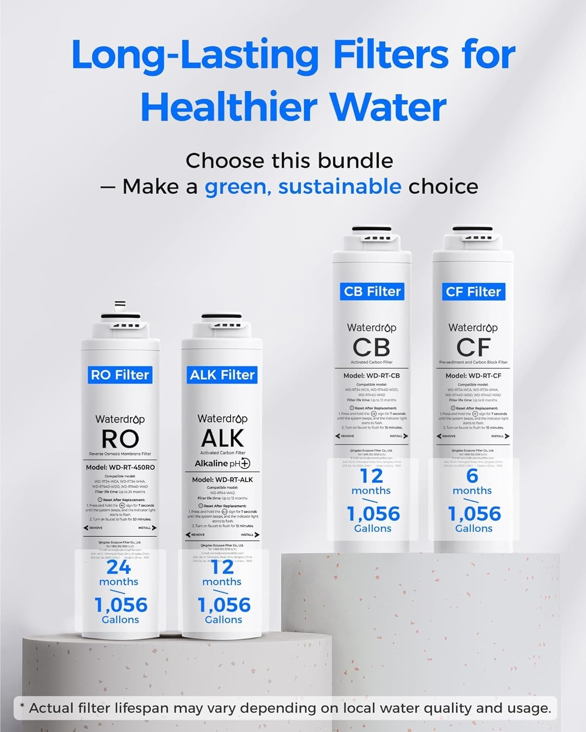 Waterdrop WD-T4-RCAO Replacement Filter, Pack of 1 RO & 2 CF & 1 CB & 1 Alkaline
