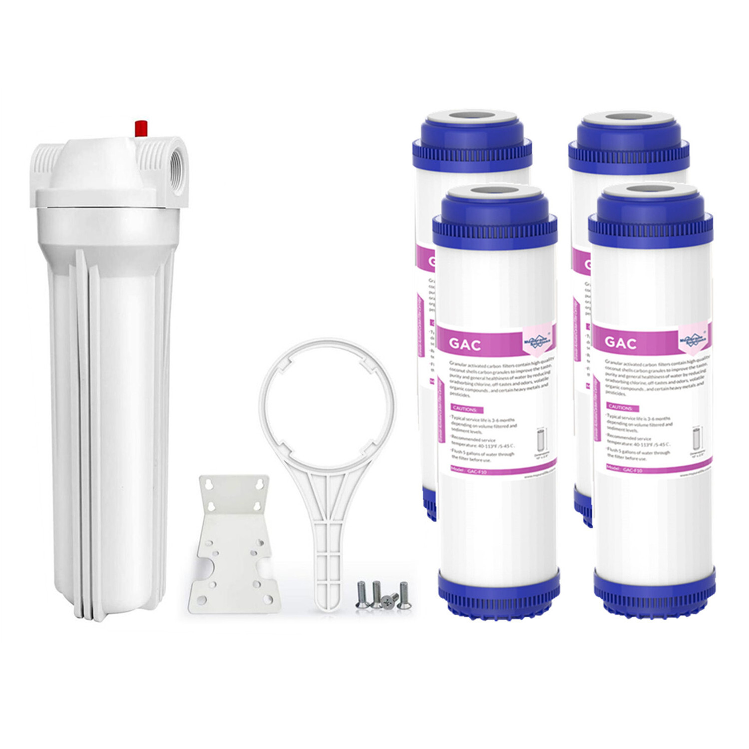 10 Inch Whole House Water Filter Housing Filtration 4pcs 10″ x 2.5″ GAC Carbon