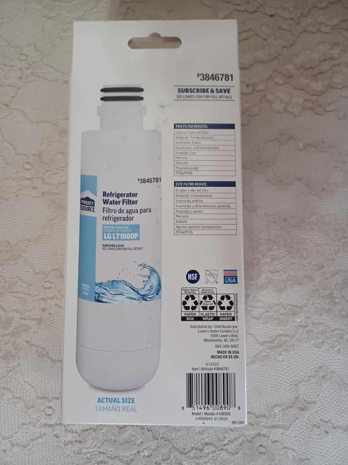 Project Source Twist-in Refrigerator Water Filter L-5-2 Fits LG LT1000P 2-Pack