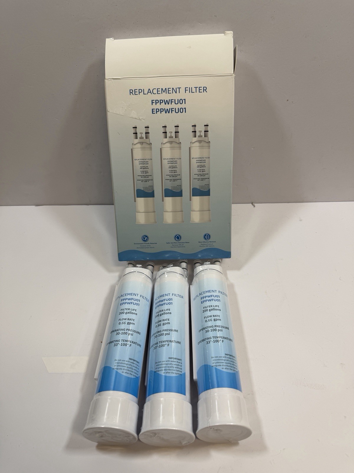 3 x Replacement Water Filter Unbranded FPPWFU01 & EPPWFU01, Sealed Filters