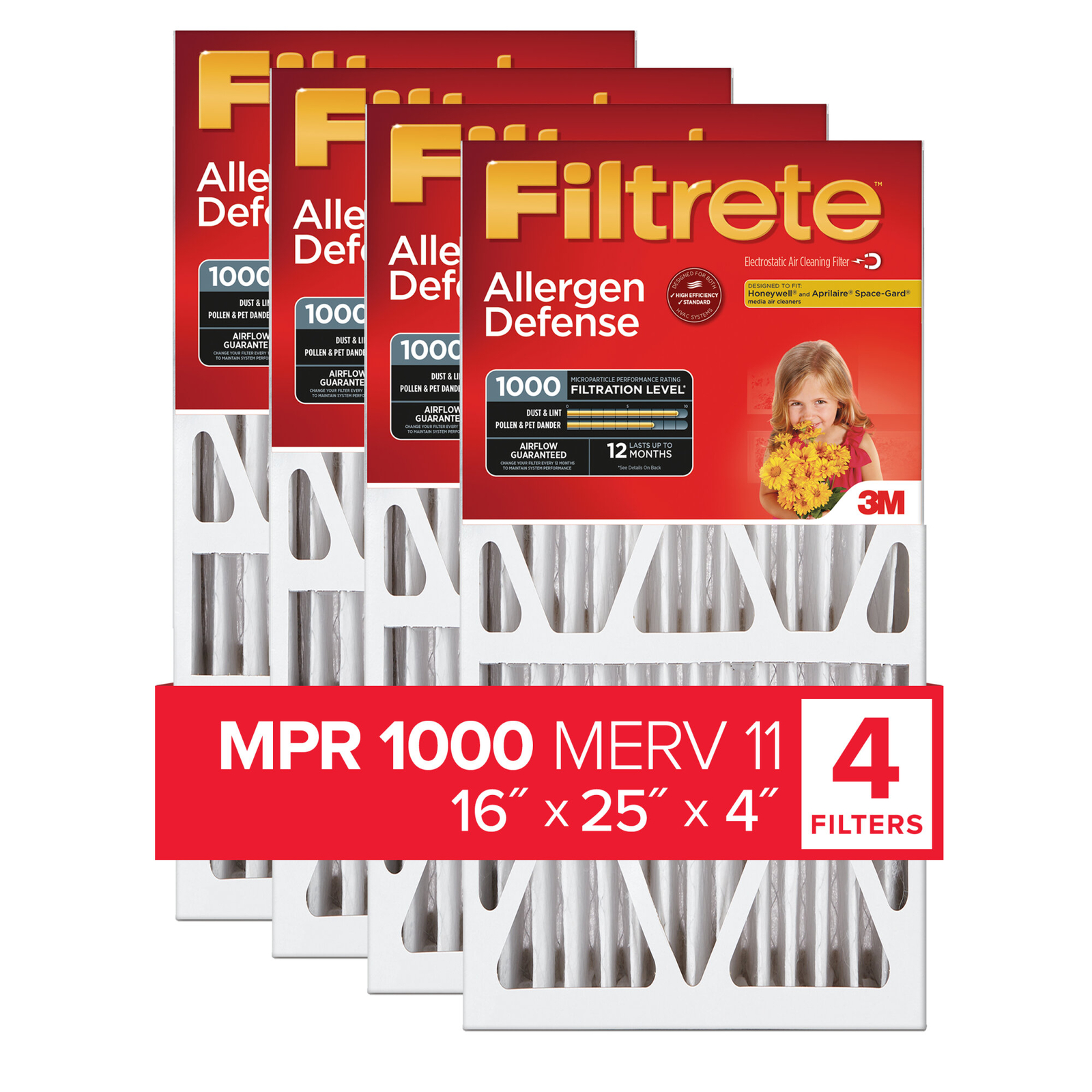 Filtrete Allergen Reduction Deep Pleat Filter NADP01-4IN-4, 16 in x 25in x 4 in