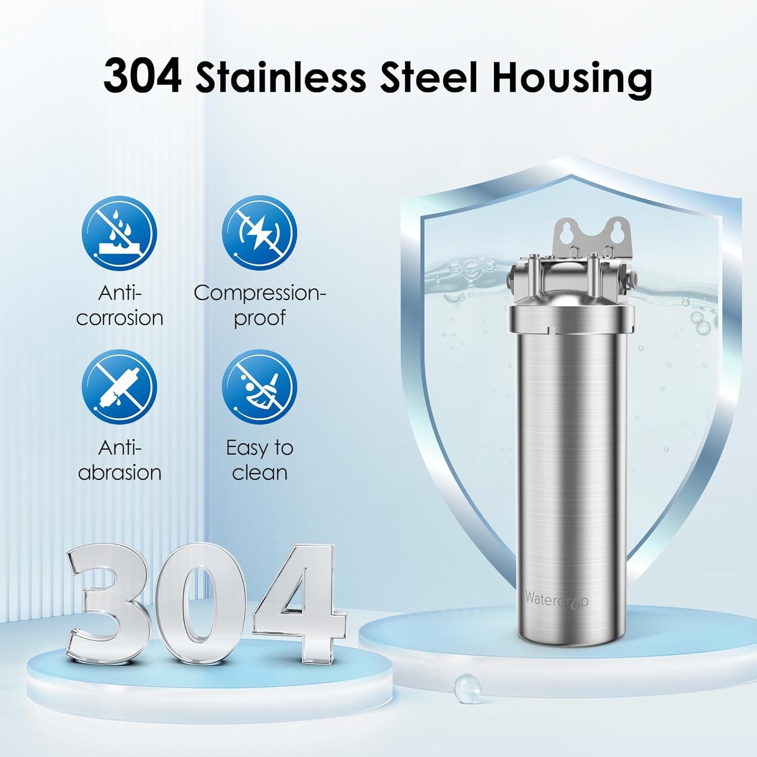 Waterdrop BS08 Under Sink Water Filter, Stainless Steel, 1 Year Lifetime