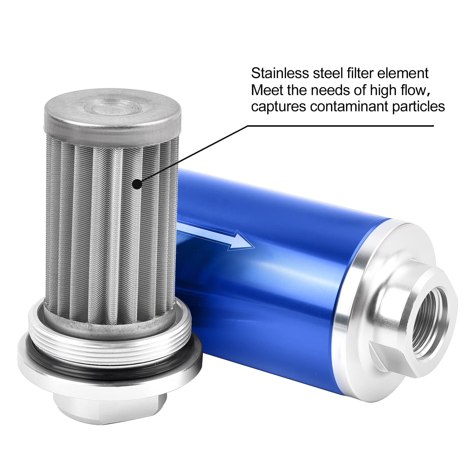 EVIL ENERGY 30 Micron Inline Fuel Filter with 6AN 8AN 30 Micron, Blue&Silver