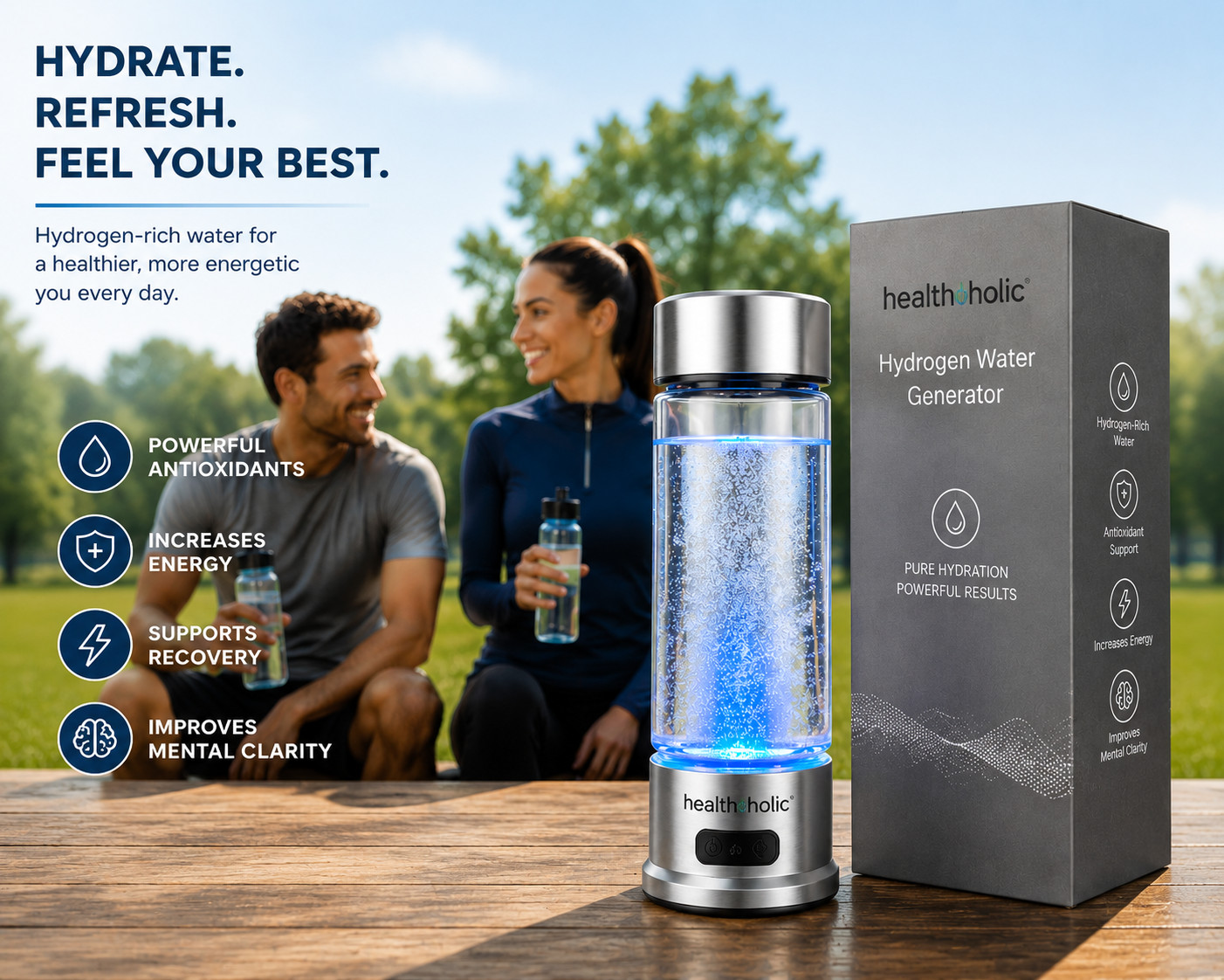 Hydrogen Water 450ML Rich Alkaline Portable Glass Bottle Generator Ionizer Max