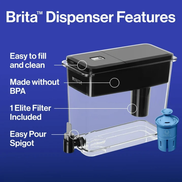 Brita Extra Large Ultramax 27-cup black water dispenser with 1 Elite filter