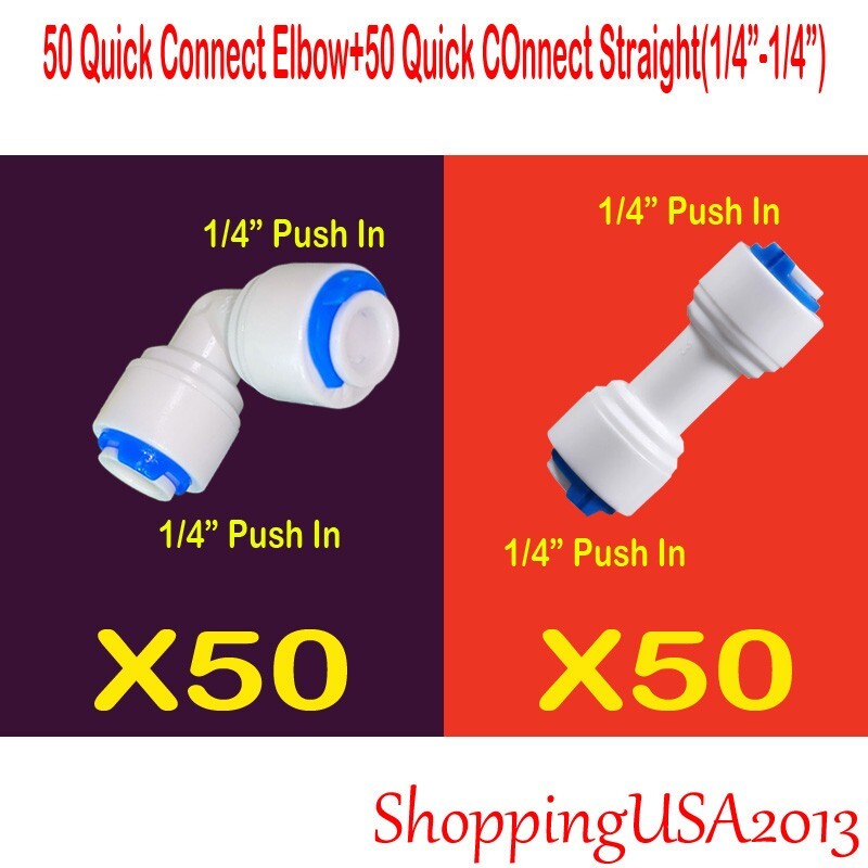 50+50 PCS Quick Elbow Quick Connect Elbow Fittings 1/4″-1/4″ Water Filter RO