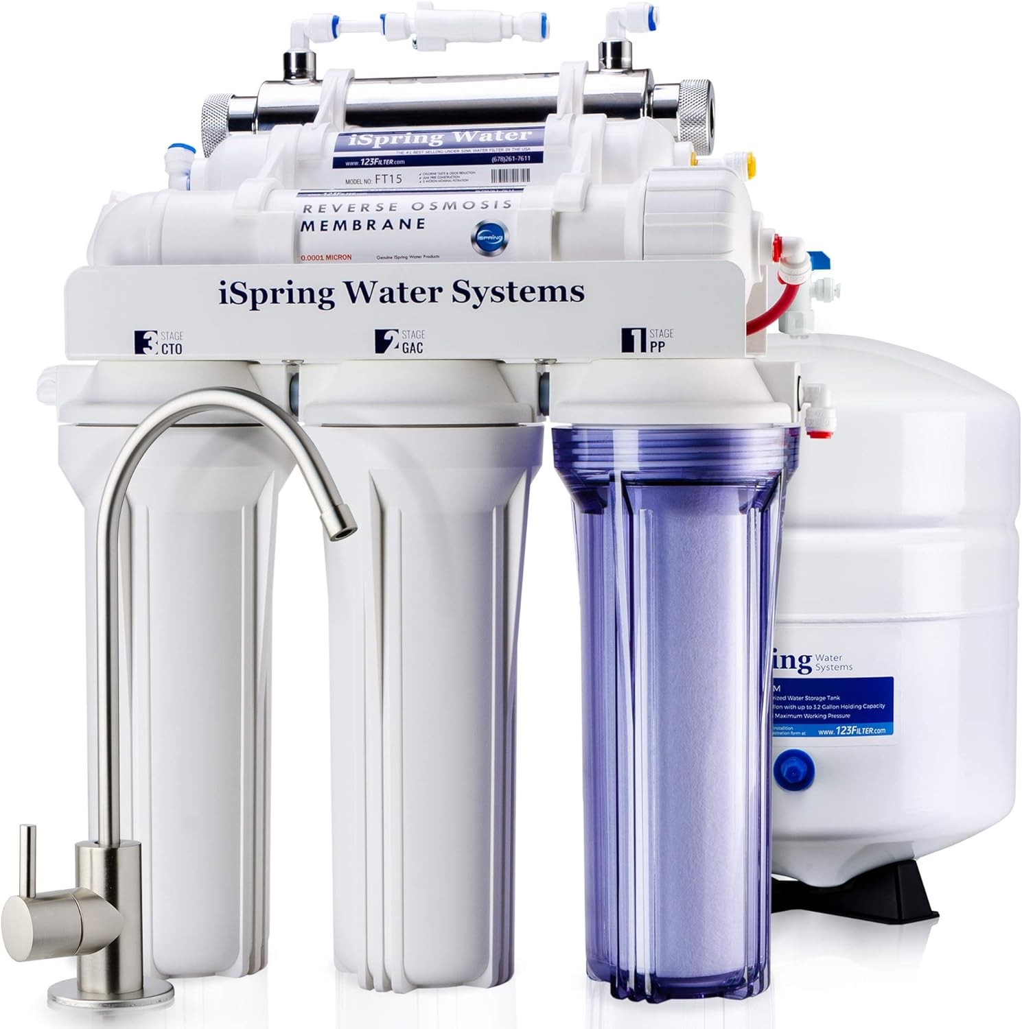 NSF ANSI 58 Certified 75GPD 6 Stage UV Reverse Osmosis Water Filter