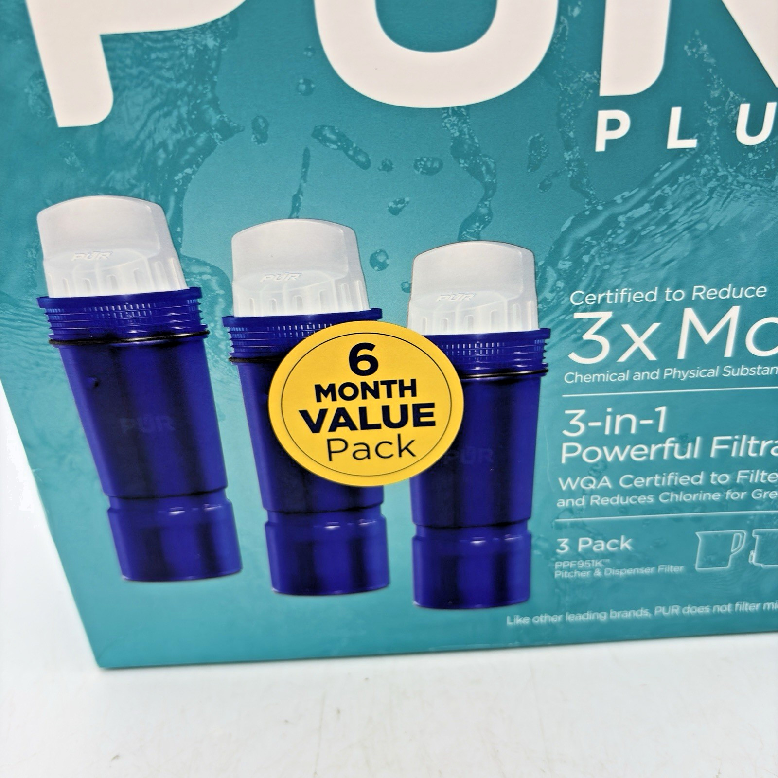PUR PLUS 3 Count Water Filter Pitcher Replacement NSF Certified Lead Reduction