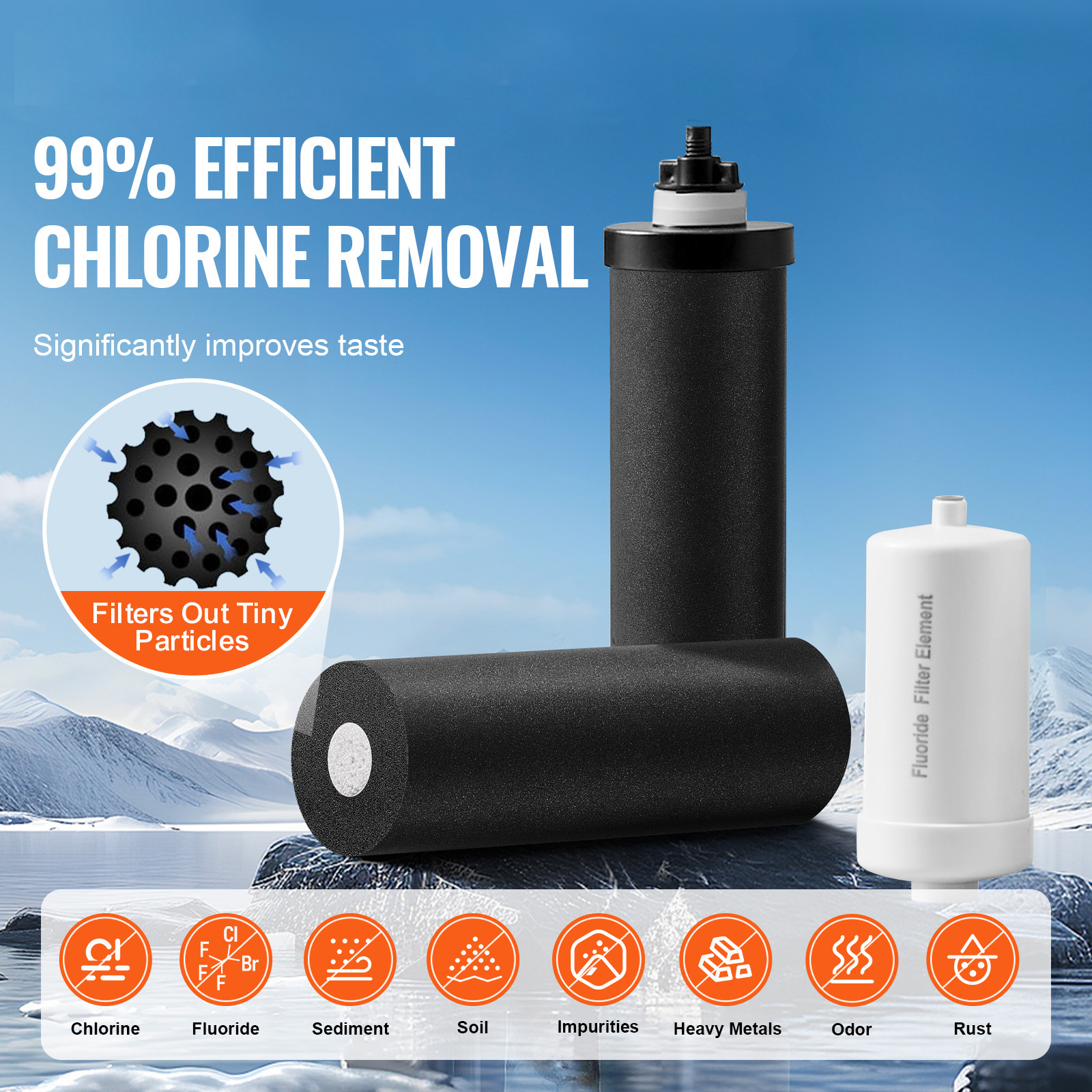2.25G Gravity-fed Water Filter Countertop System Stainless Steel 4 Filters