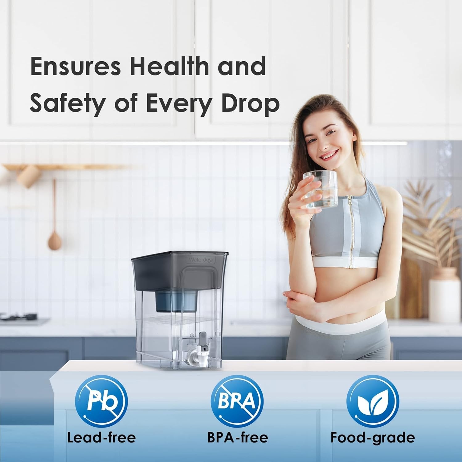 Healthy Alkaline Water Filter, 35-Cup Dispenser – Long Lifespan, BPA-Free, Black