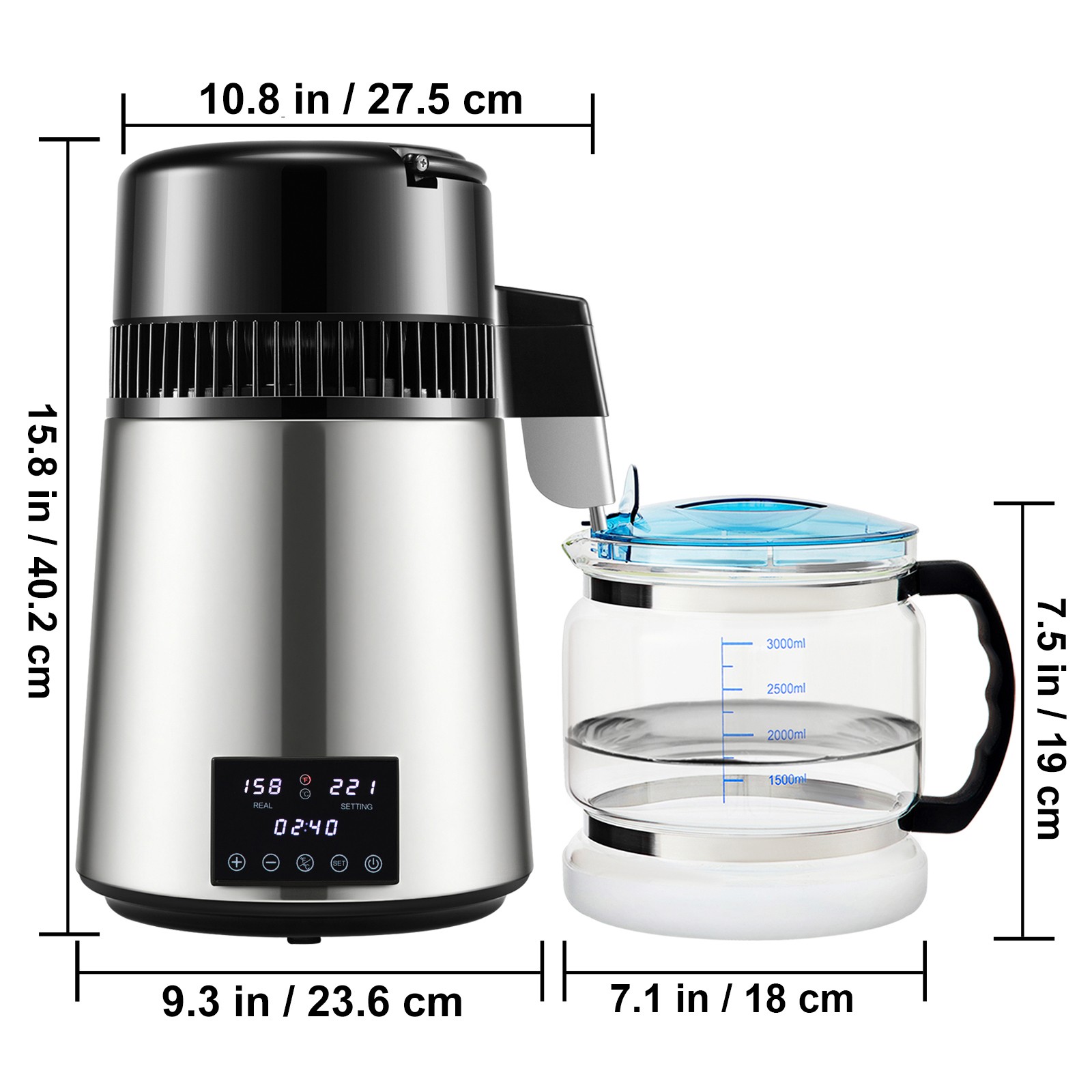 Uimoso 4L Water Distiller with Timing and Dual-Temperature Control, Silver