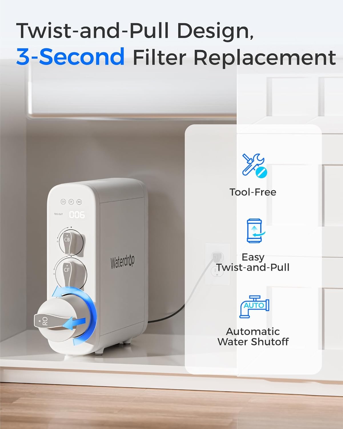 Waterdrop WD-G3-N2RO Filter, Replacement for WD-G3-W Reverse Osmosis System