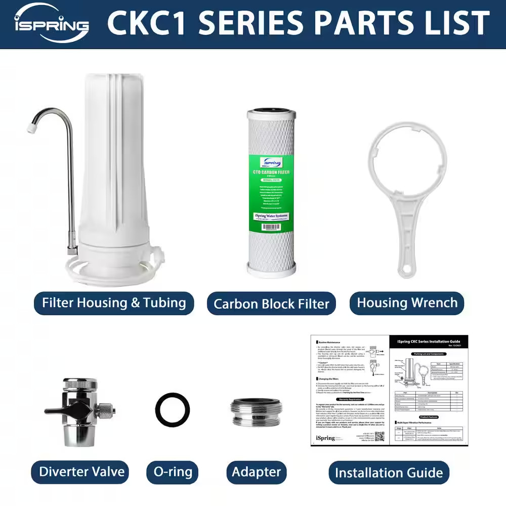 Countertop Drinking Water Filtration System, White Housing – Includes 2.5 In. X