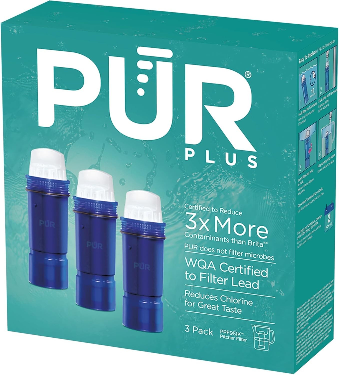 plus Water Filter Replacement for Pitchers & Dispensers, 6-Month Supply, 3 Count