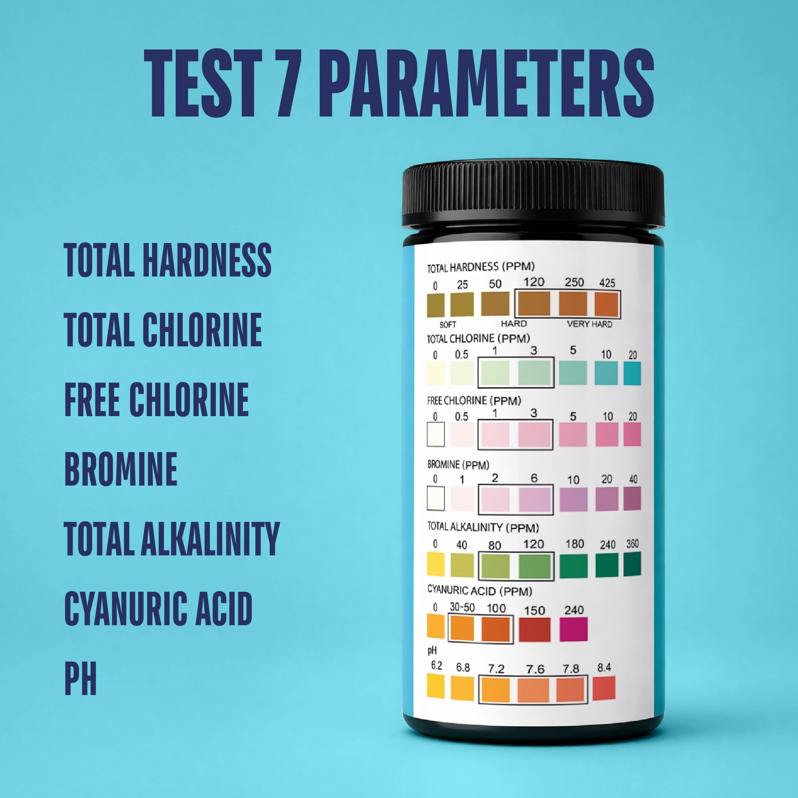 JNW 7-in-1 Pool Test Strips, 100 Quick & Accurate Strips for 100 strips