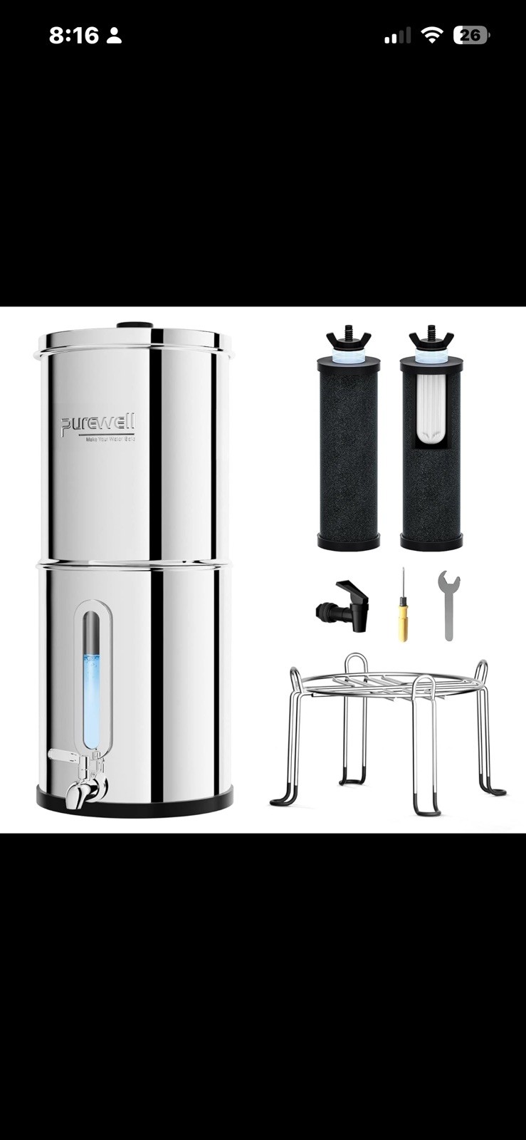 Purewell 2.25G Gravity Water Filter System with Water Level Window Open Box DEAL