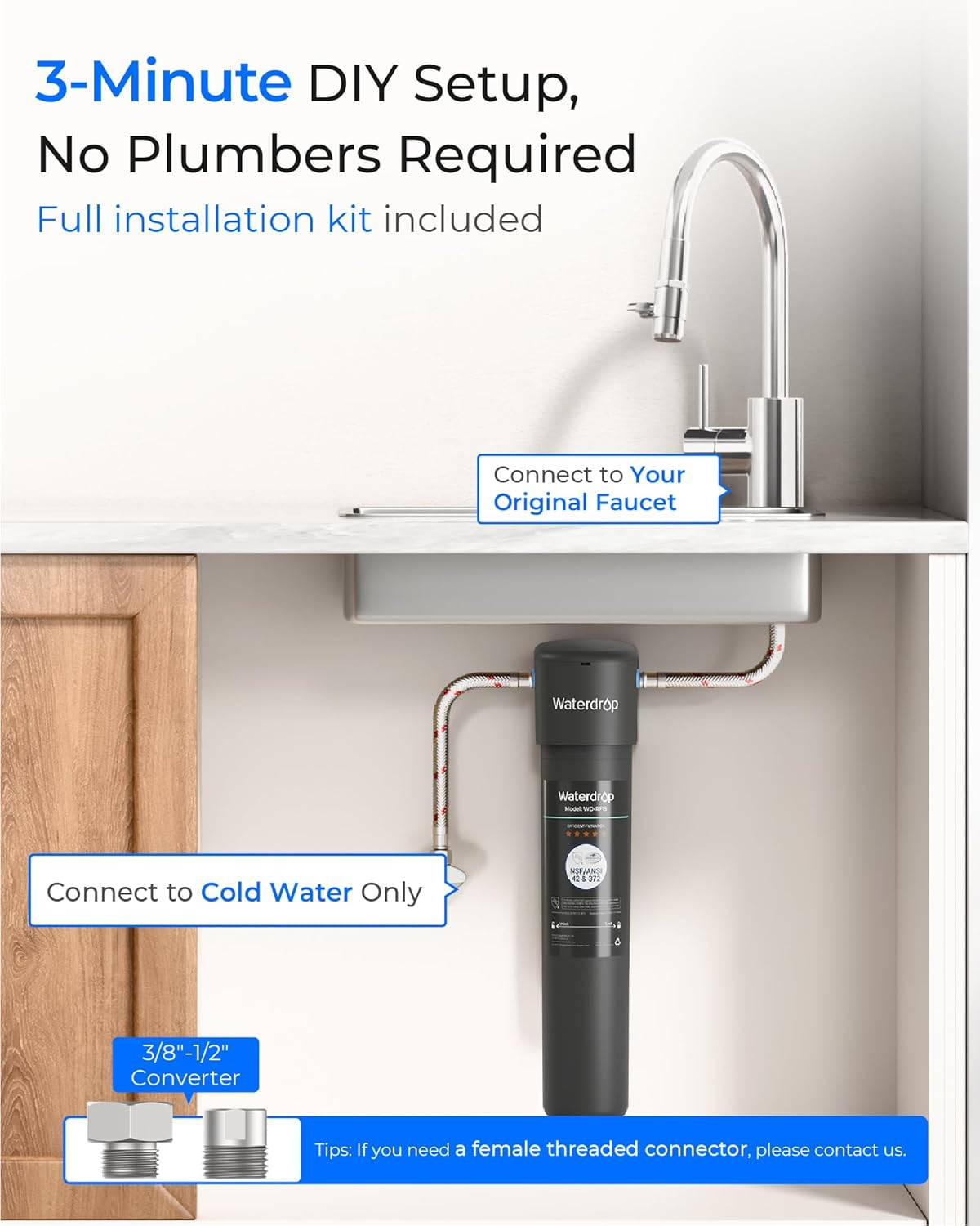 Waterdrop 15UA under Sink Water Filter System, 2 Years, Reduces Lead, Chlorine,