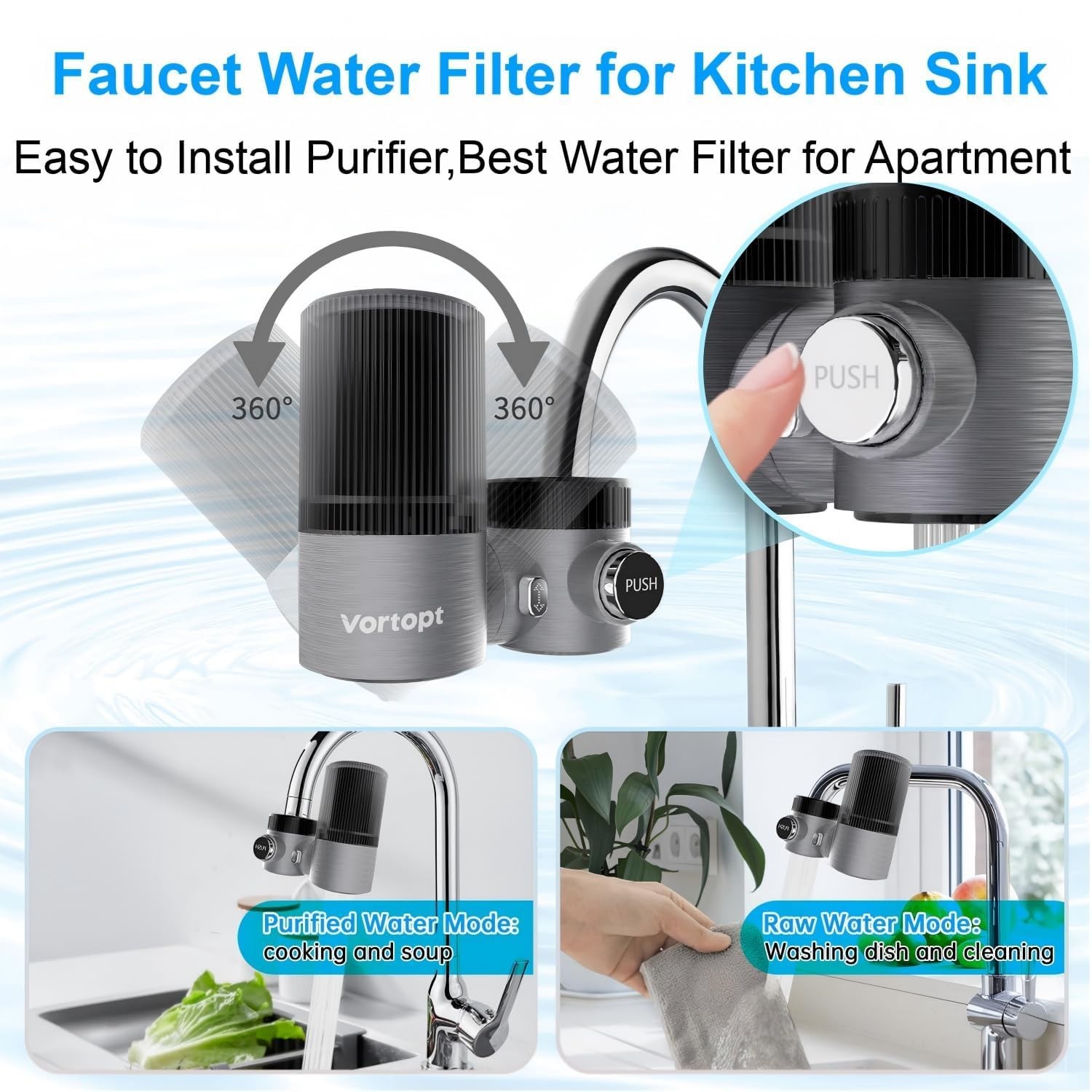 Advanced Water Purifier for Sink,360° Rotary 400 Gallons Faucet Water Filter …
