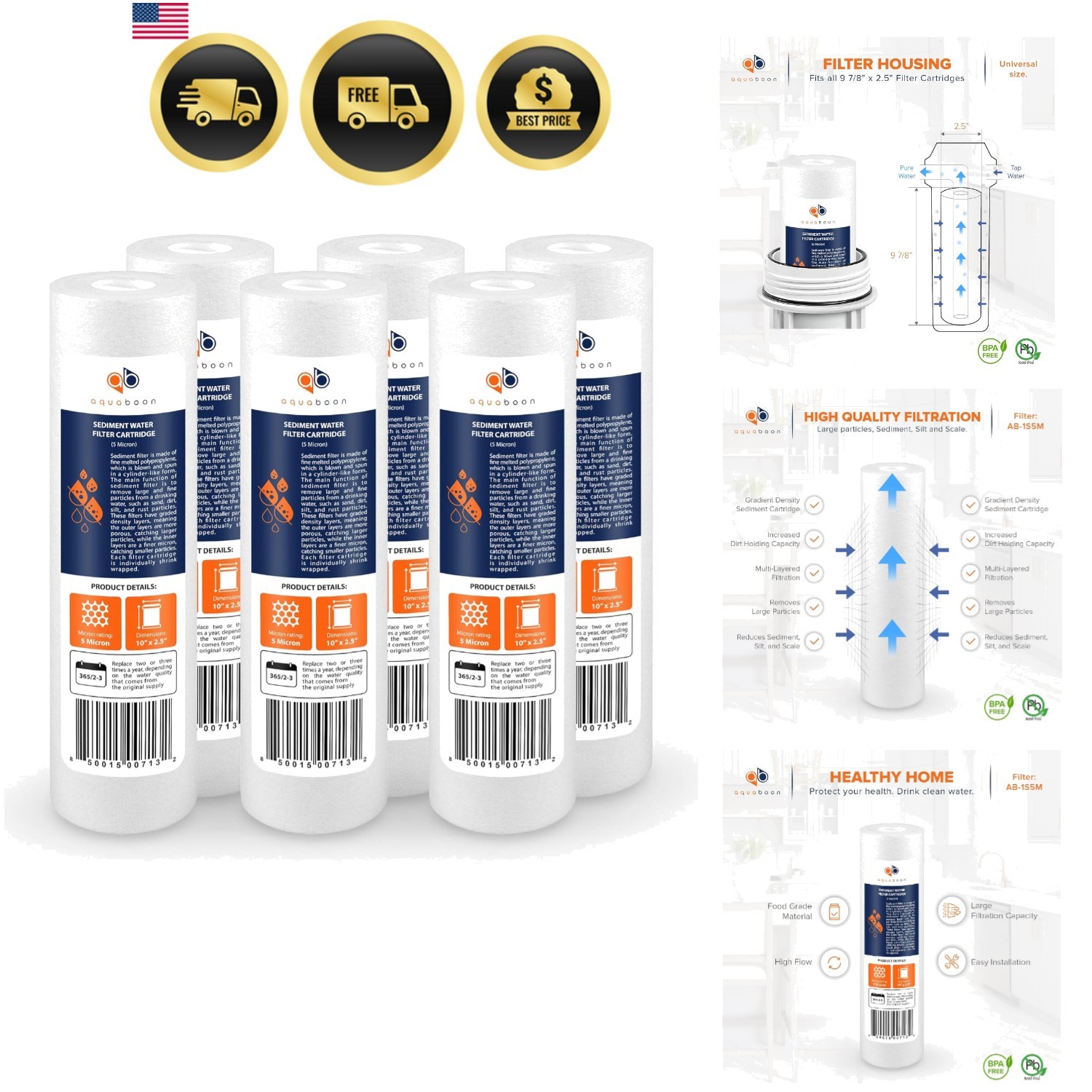 5 Micron 10 x 2.5 Sediment Filter – Whole House Water Filter Replacement Comp…